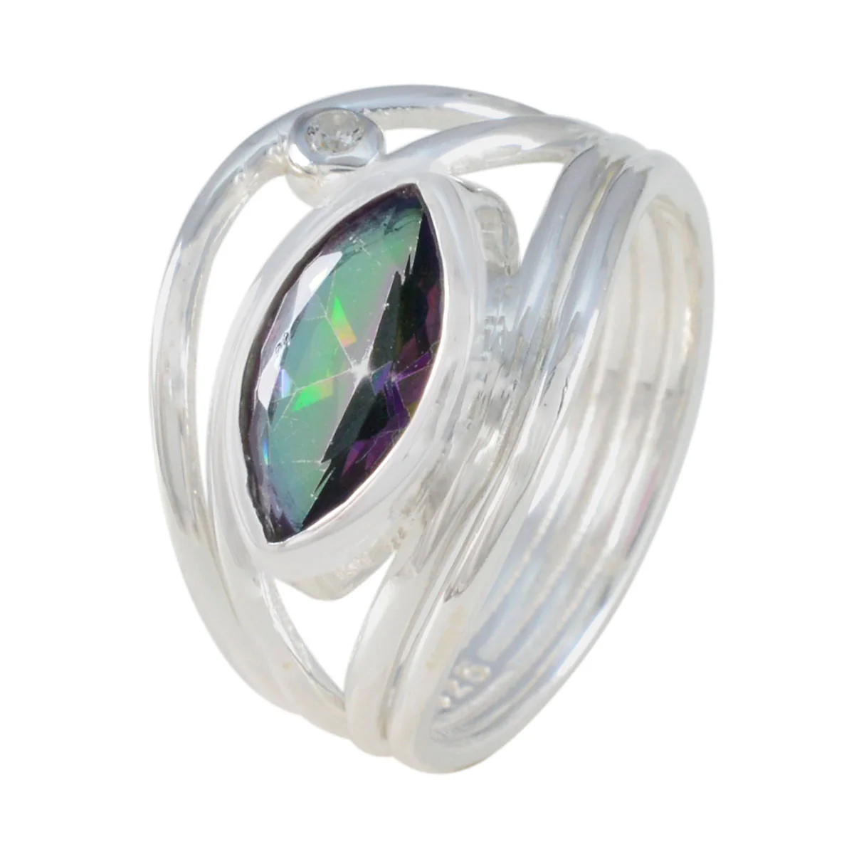 Mystic Quartz Toi et Moi Russian 925 Sterling Silver multicolor Gems Tiny Feminine Ring Jewellery - Image 2