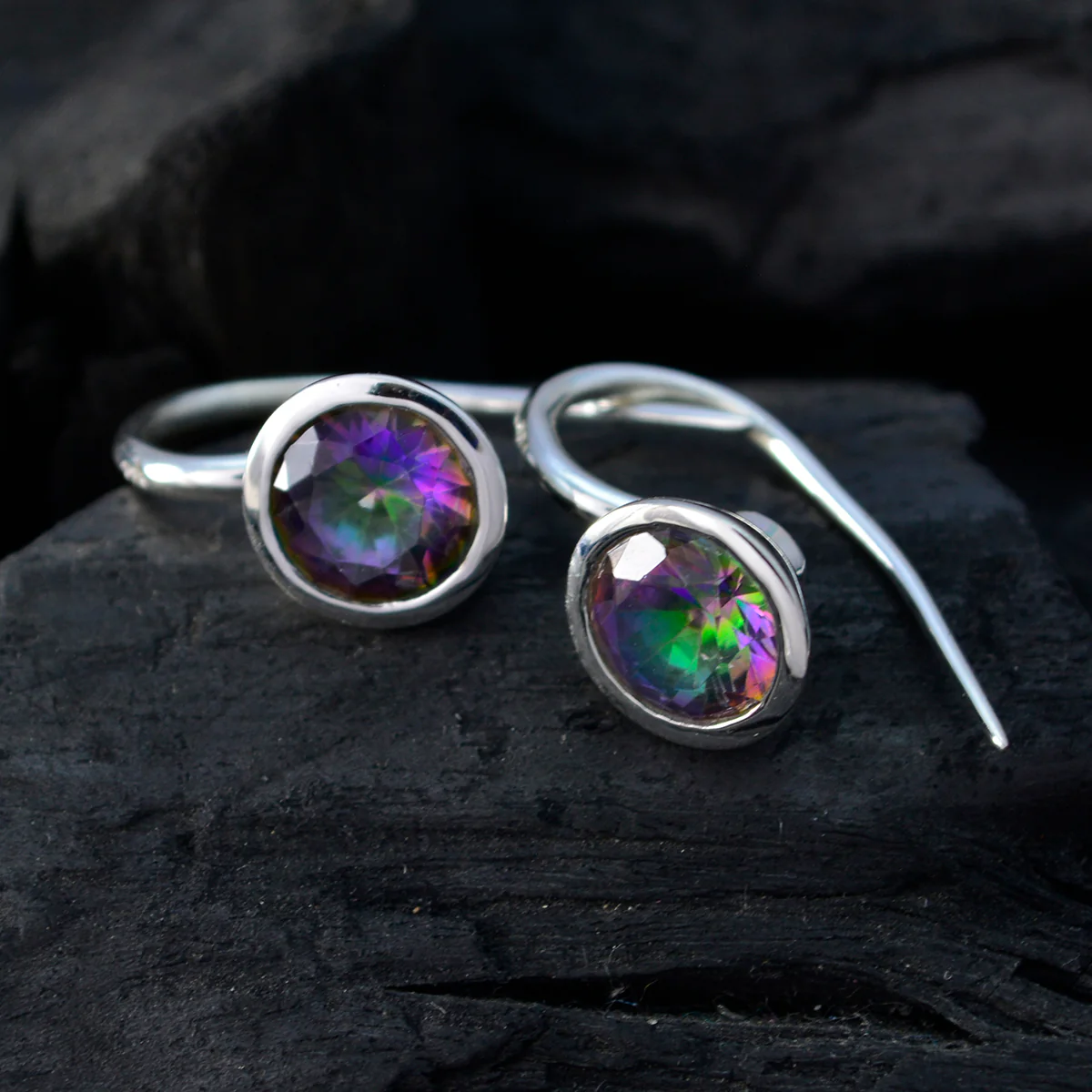 Mystic Quartz Turkish Lorena Solitaire Dangle multicolor Silver Earring - Image 2