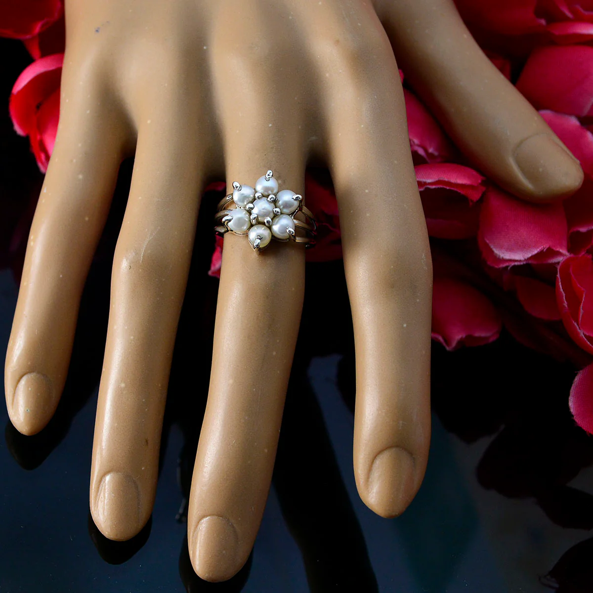 Pearl Hepta Indian 925 Silver White Gemstone Minimal Floral Ring Jewelry - Image 3
