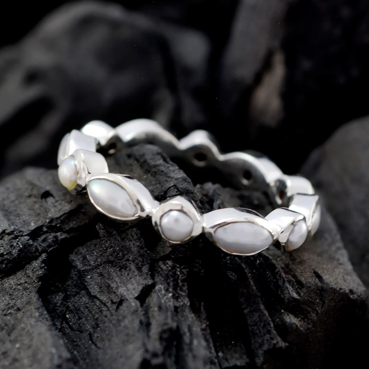 Pearl multiple American 92.5 Silver White Gemstones Delicate Eternity Band Jewellery - Image 3