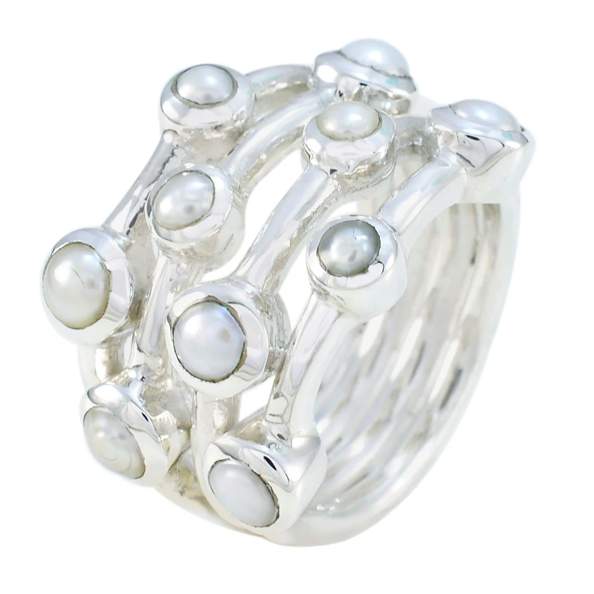 Pearl multiple Italian Silver White Gemstones Statement Armor Ring Jewelry - Image 2
