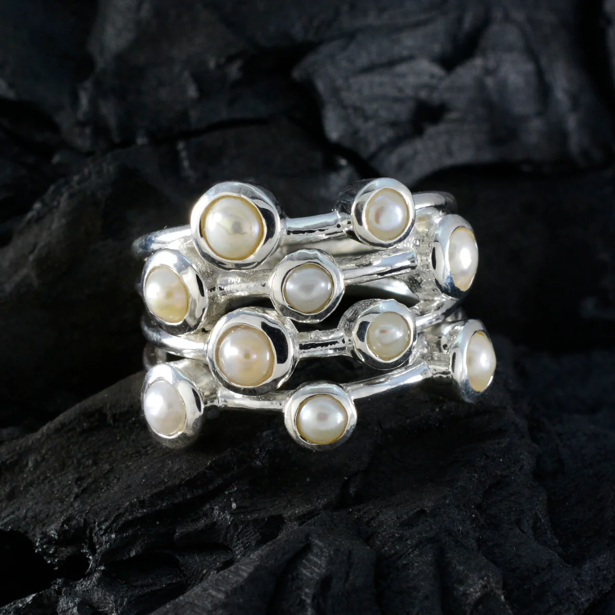 Pearl multiple Russian 925 Sterling Silver White Gemstones Versatile Trendy Ring Jewellery - Image 4