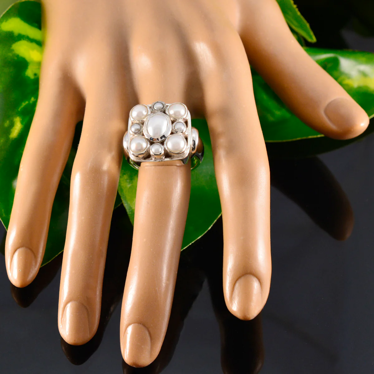 Pearl Navratna German Sterling Silver White Gemstones Chunky Victorian Ring Jewelry - Image 5