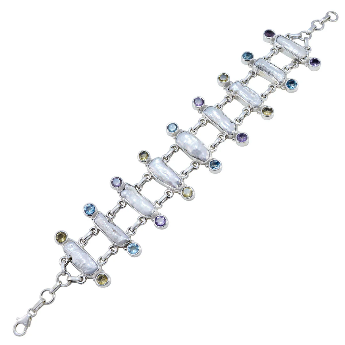 Pearl Prosecco Day Edgy White Sterling Silver Links Bracelet - Image 2