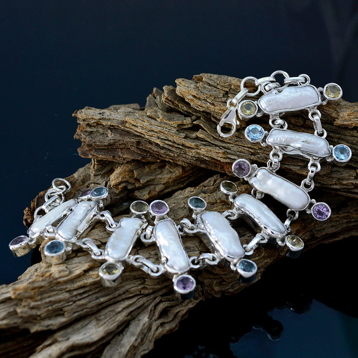 Pearl Prosecco Day Edgy White Sterling Silver Links Bracelet - Image 3