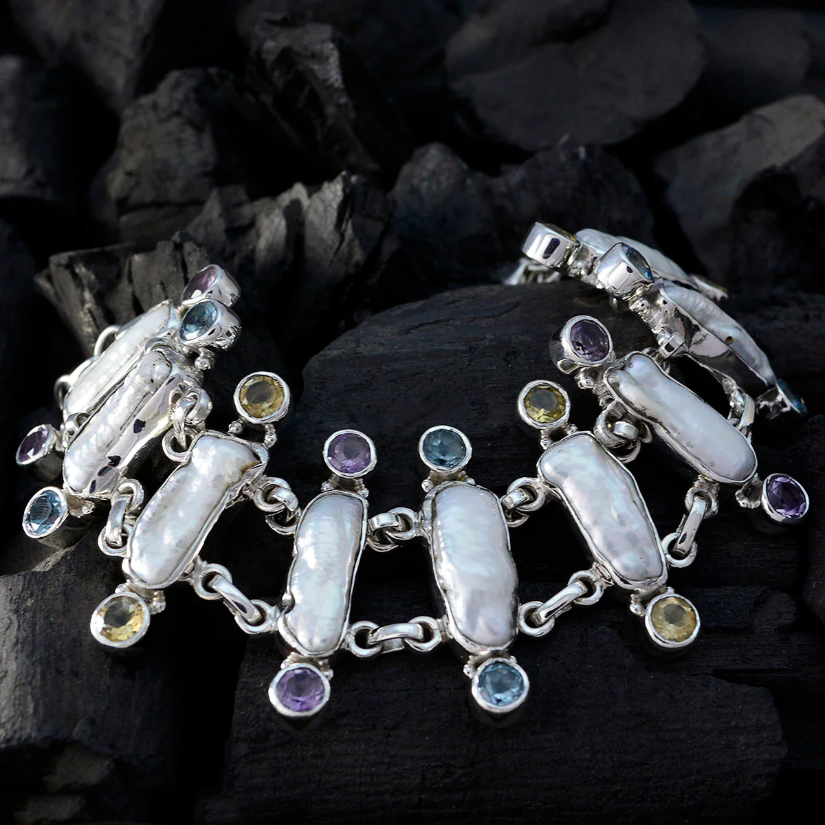 Pearl Prosecco Day Edgy White Sterling Silver Links Bracelet - Image 4