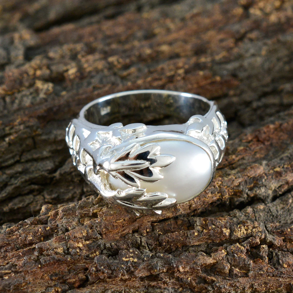 Pearl Solitaire Egyptian 92.5 Silver White Gemstones Essential Leafy Ring Jewellery - Image 3
