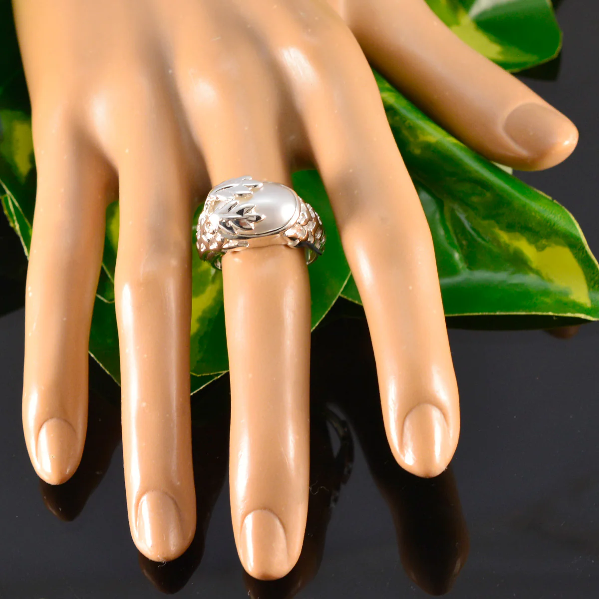 Pearl Solitaire Egyptian 92.5 Silver White Gemstones Essential Leafy Ring Jewellery - Image 5