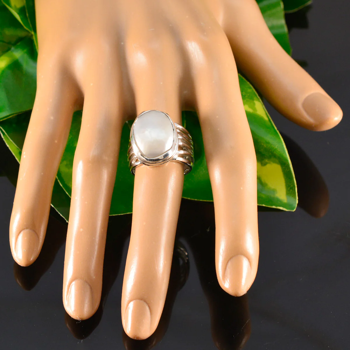 Pearl Solitaire French Sterling Silver White Gemstone Statement Armor Ring Jewelry - Image 5