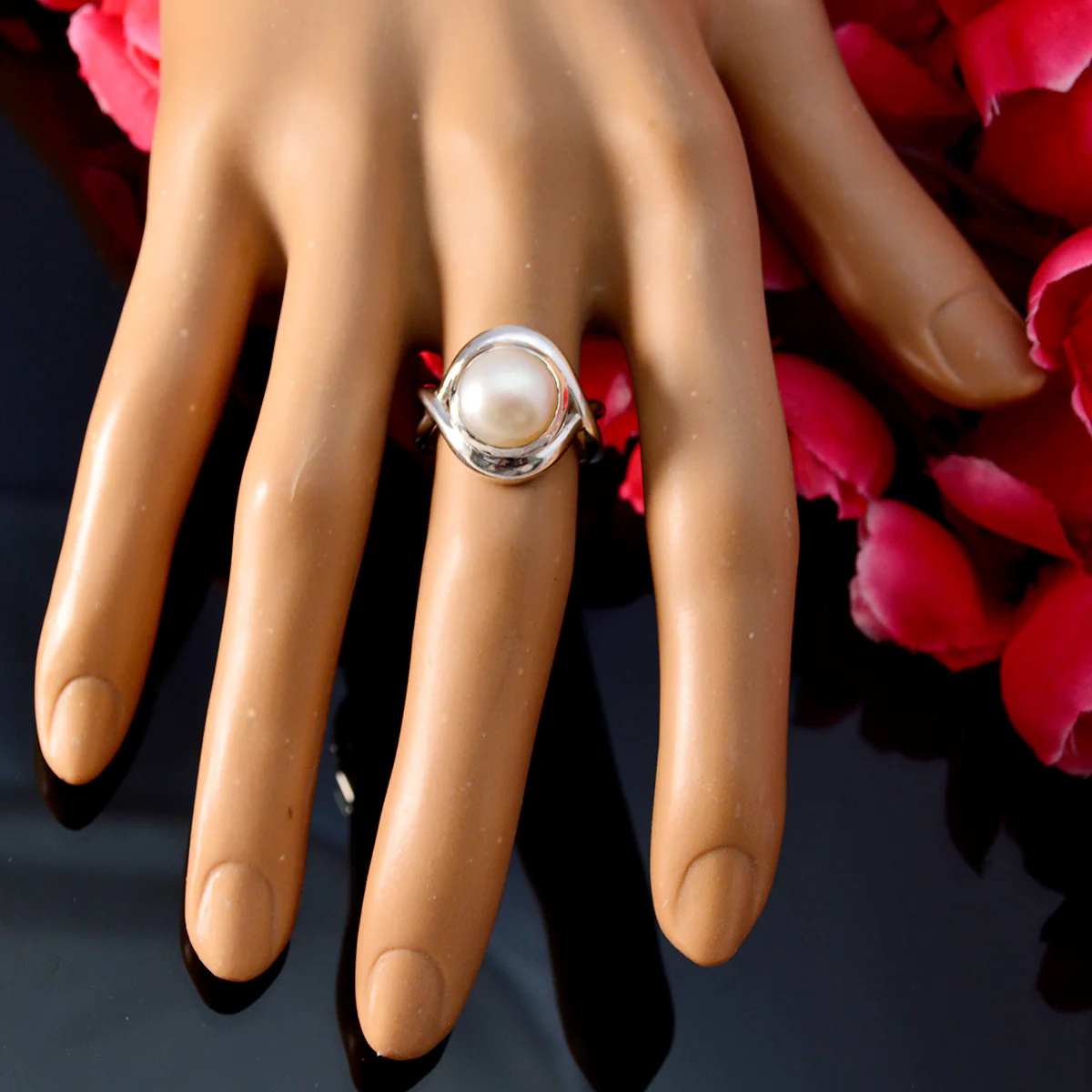 Pearl Solitaire French Sterling Silver White Gemstones Mid-weight Glamorous Ring Jewellery - Image 5