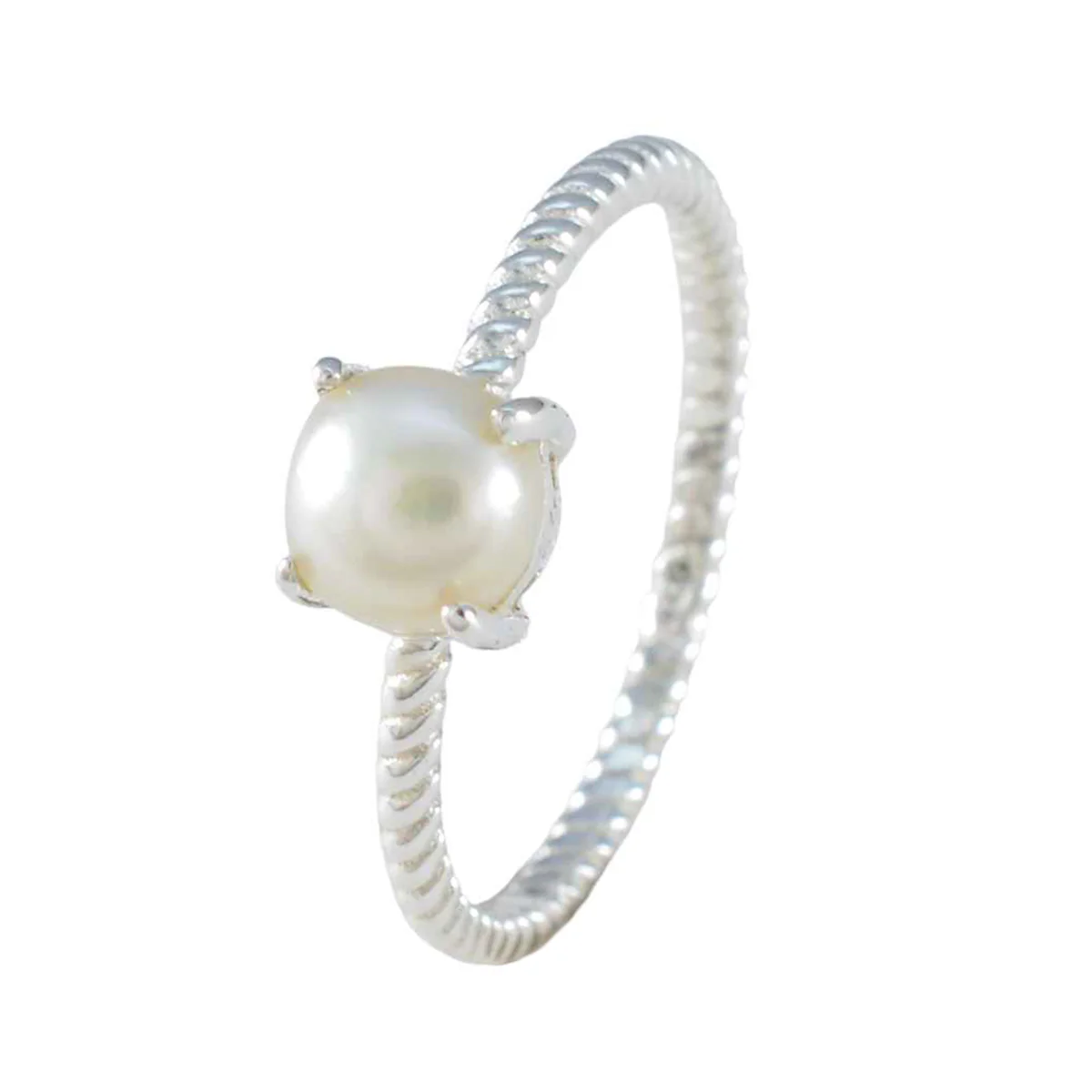 Pearl Solitaire Korean Sterling Silver White Gemstones Delicate Twist Ring Jewellery - Image 2