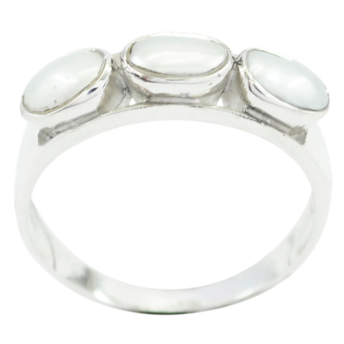 Pearl Trilogy Korean 925 Sterling Silver White Gemstone Dainty Luxurious Ring Jewelry