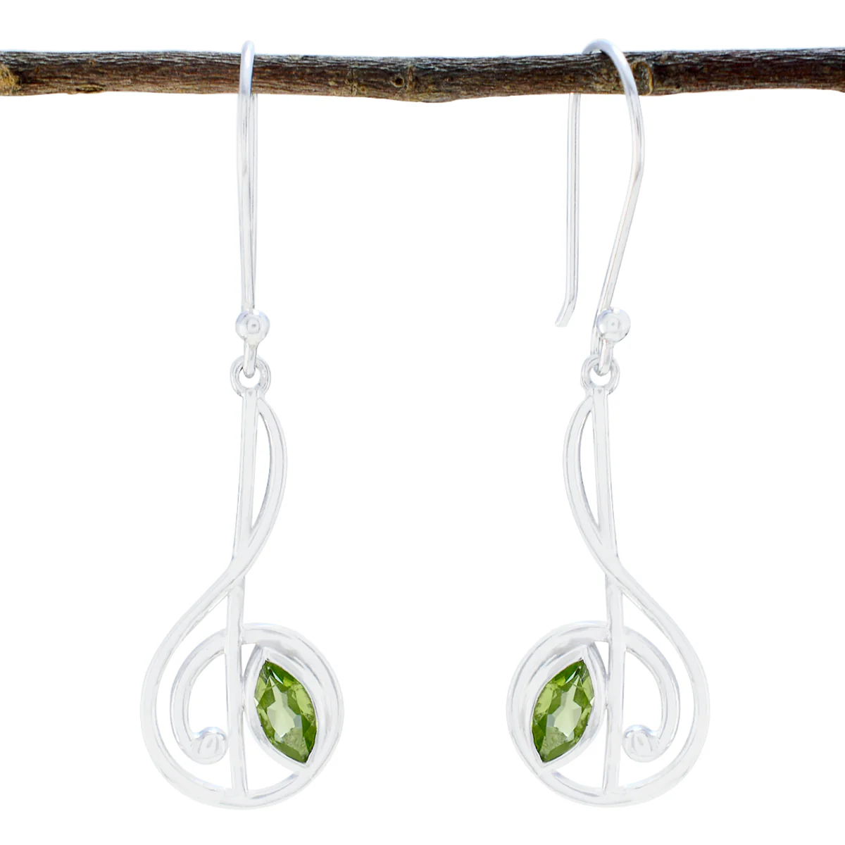 Peridot American Emily Solitaire Dangle Green 925 Silver Earring