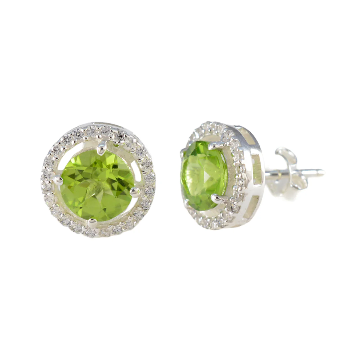 Peridot American Riley Solitaire Stud Green Silver Earring - Image 2
