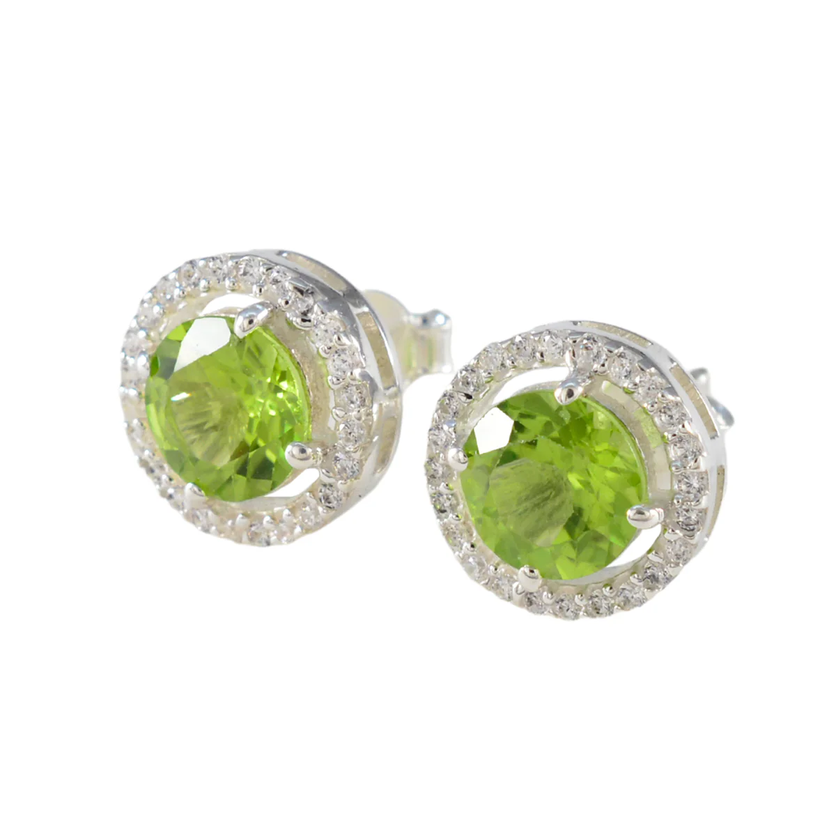 Peridot American Riley Solitaire Stud Green Silver Earring - Image 3