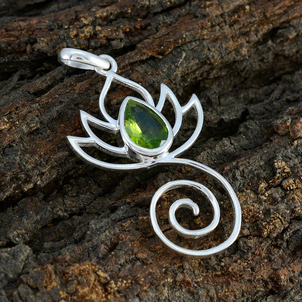 Peridot Dainty Italian Sterling Silver Solitaire Fernanda Rope-Wire Green Pendant Jewellery - Image 2