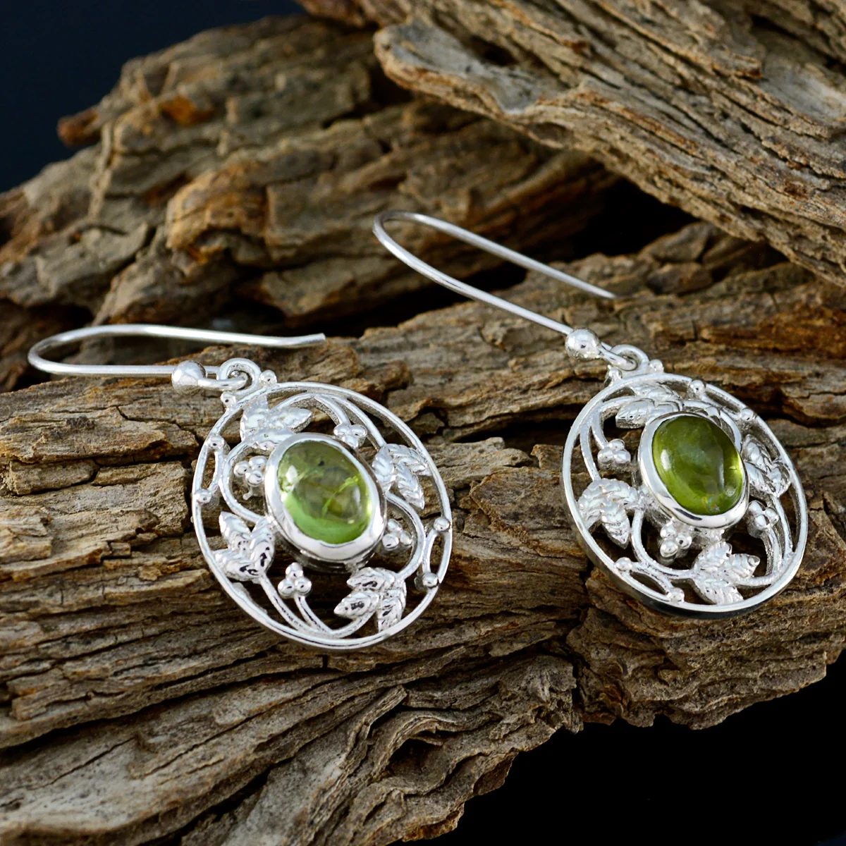 Peridot German Julia Solitaire Dangle Green Silver Earring - Image 3