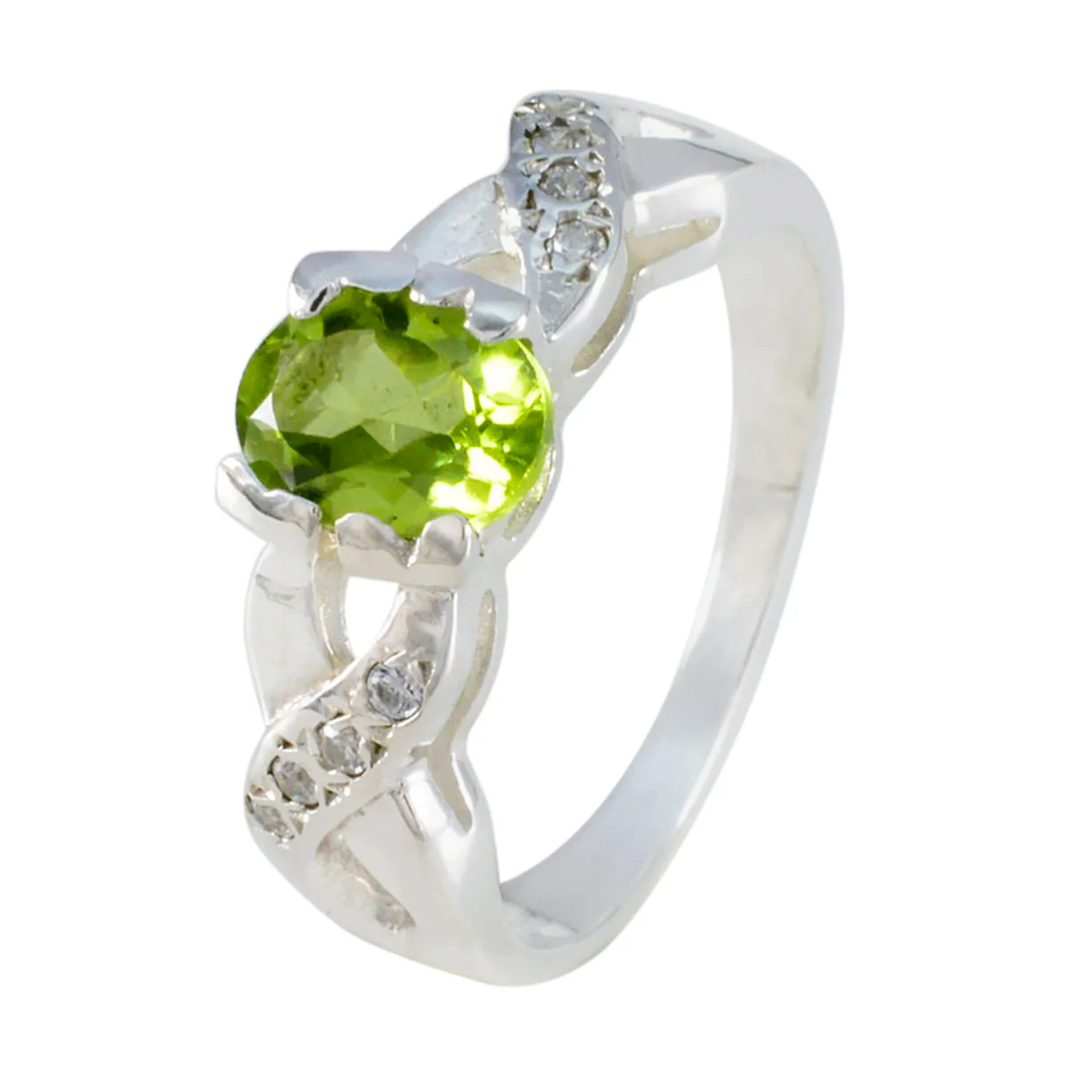 Peridot Halo African 92.5 Silver Green Gems Featherlight Abstract Ring Jewellery - Image 2