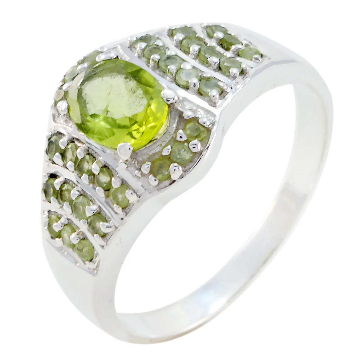Peridot Halo African 925 Silver Green Gemstone Mid-weight Feminine Ring Jewellery - Image 2