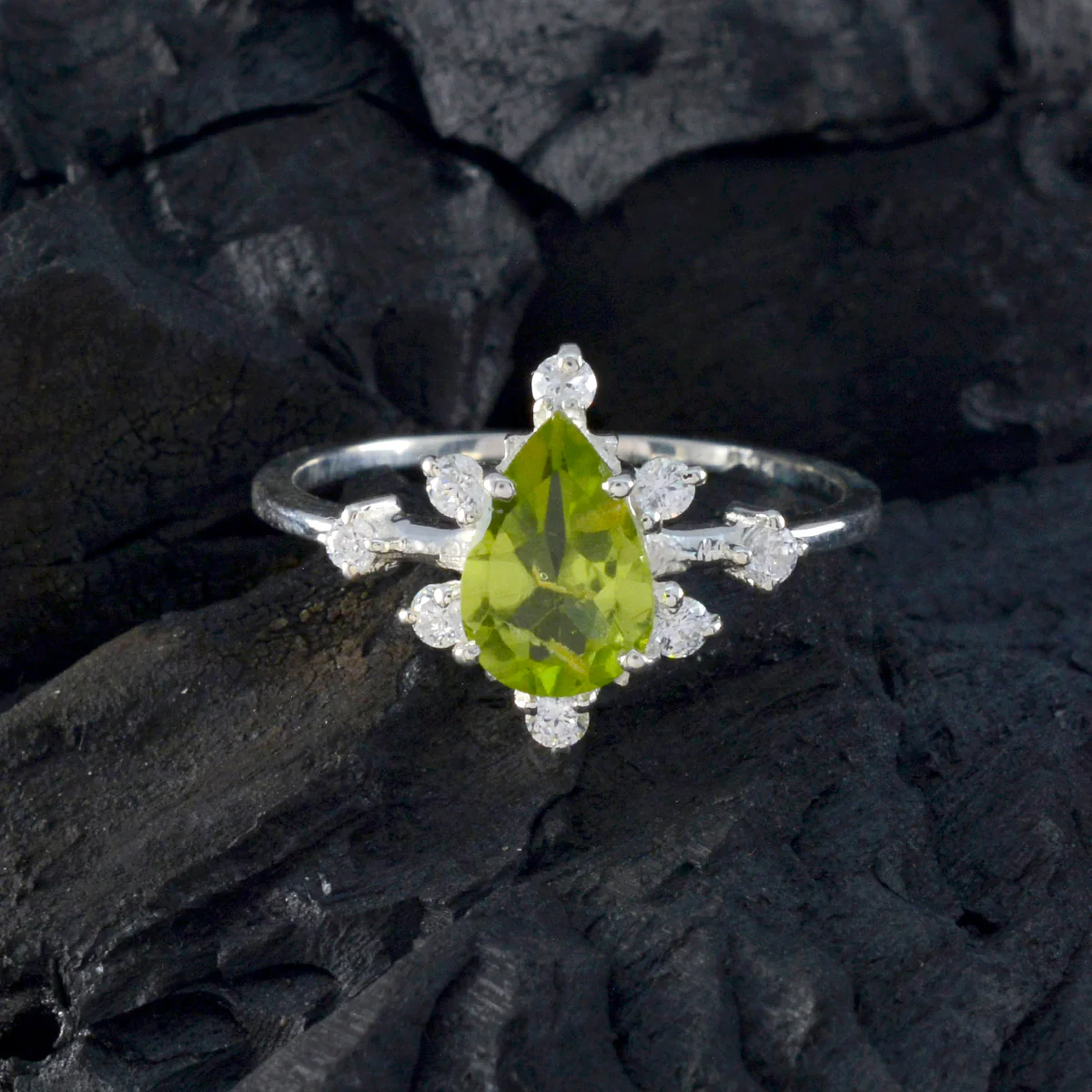 Peridot Halo American 925 Sterling Silver Green Gemstones Delicate Modern Ring Jewellery - Image 4