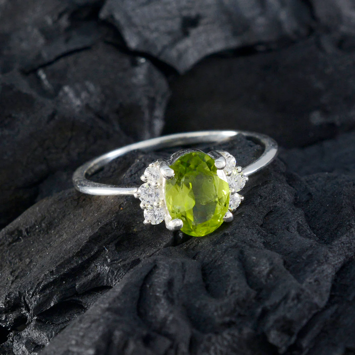 Peridot Halo American Silver Green Gemstones Delicate Glamorous Ring Jewellery - Image 4