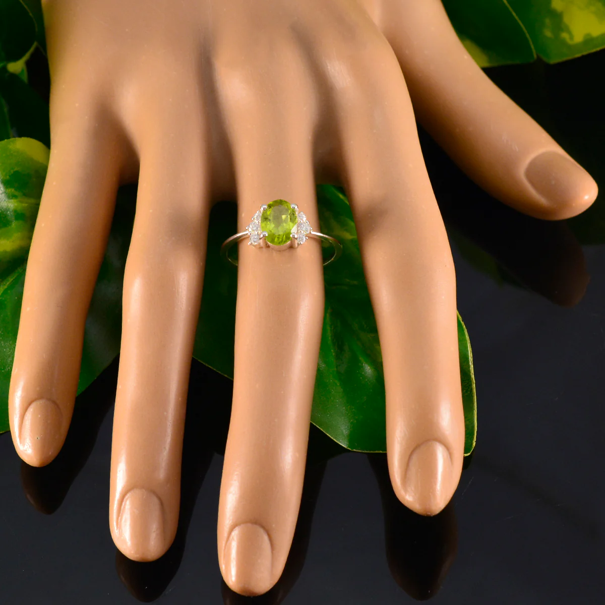 Peridot Halo American Silver Green Gemstones Delicate Glamorous Ring Jewellery - Image 5