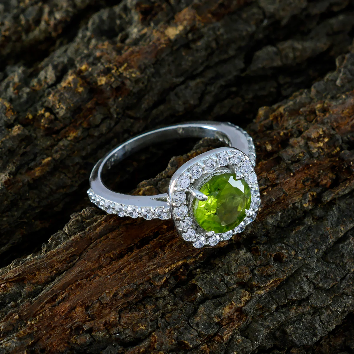 Peridot Halo Egyptian 92.5 Silver Green Gemstones Slim Fairytale Ring Jewelry - Image 3
