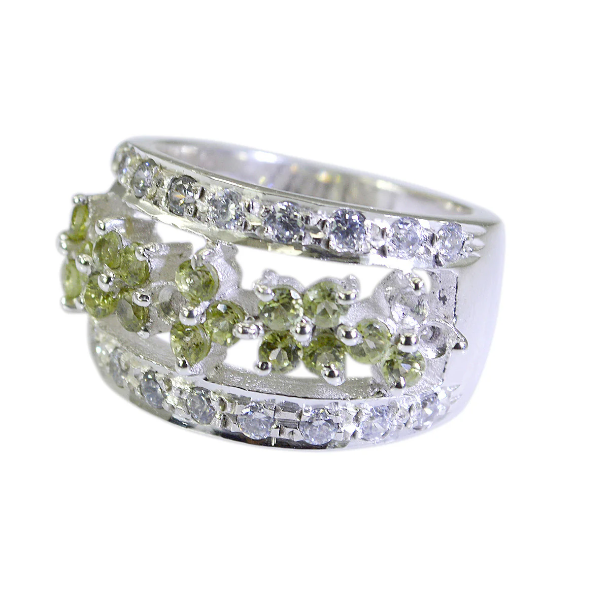 Peridot Halo French Sterling Silver Green Gems Statement Traditional Ring Jewellery