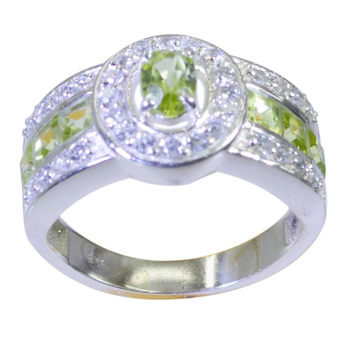 Peridot Halo Indian Silver Green Gemstones Eye-catching Contemporary Ring Jewellery
