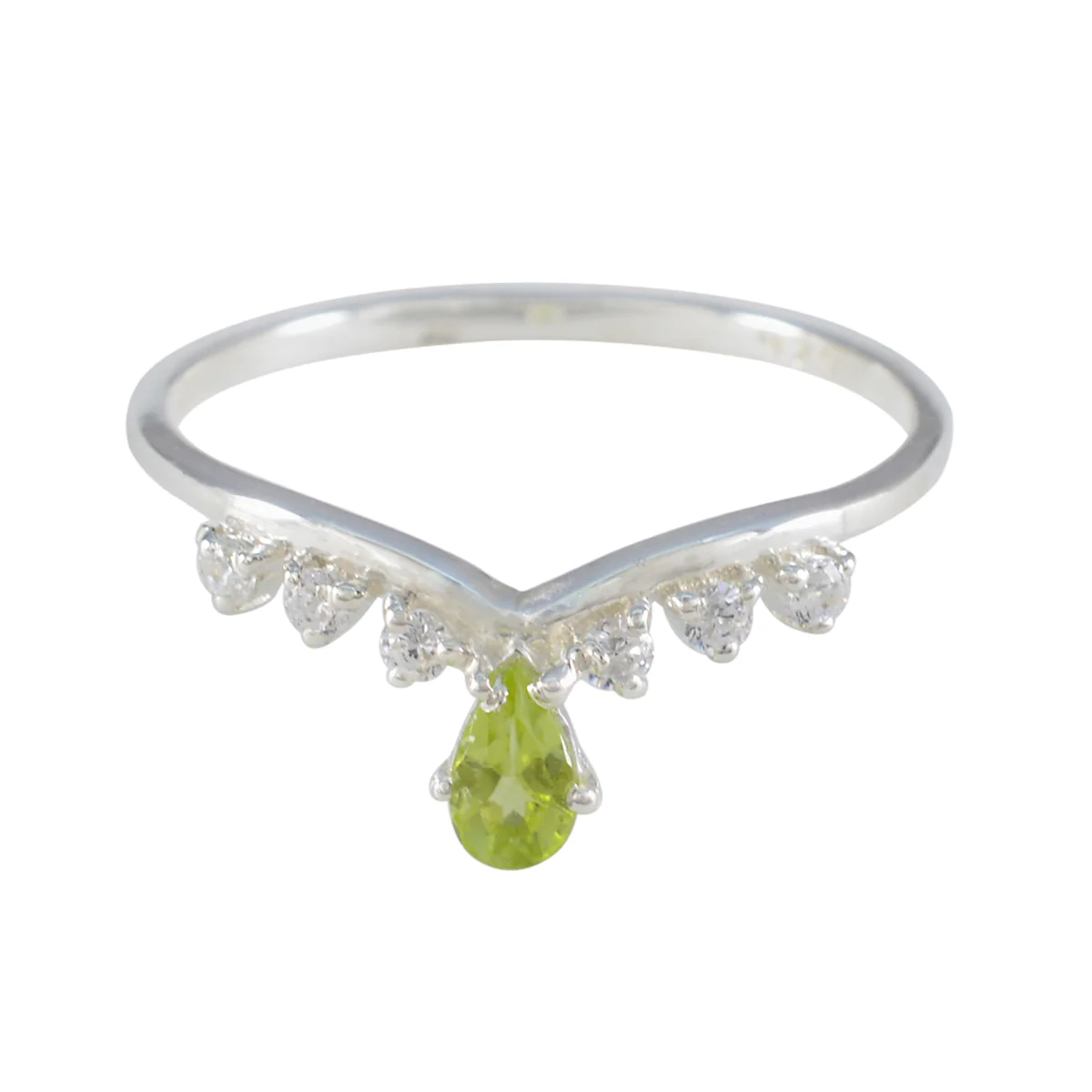 Peridot Halo Japanese 92.5 Silver Green Gemstones Minimalist Trendy Ring Jewelry - Image 2