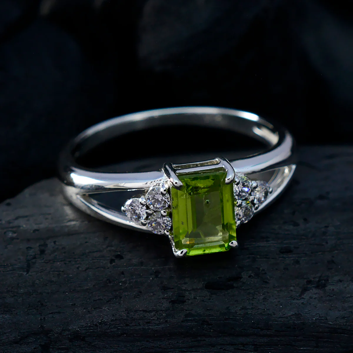 Peridot Halo Turkish 92.5 Silver Green Gemstones Dainty Graceful Ring Jewellery - Image 4