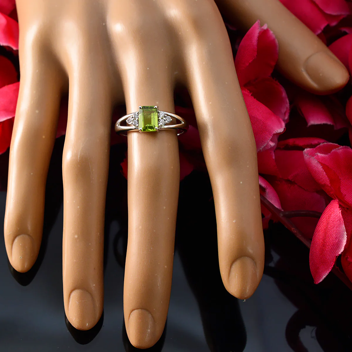 Peridot Halo Turkish 92.5 Silver Green Gemstones Dainty Graceful Ring Jewellery - Image 5