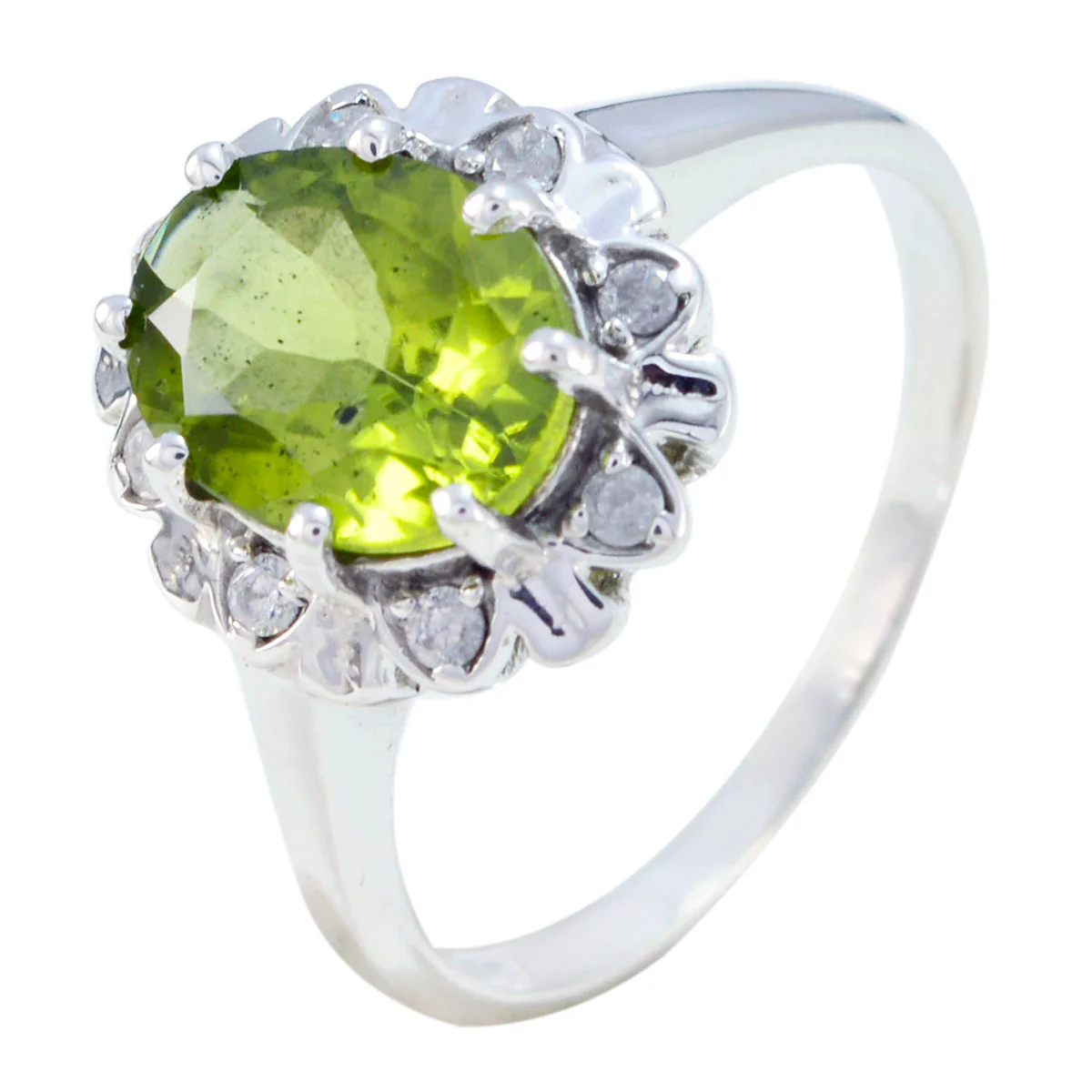 Peridot Halo Turkish Sterling Silver Green Gemstone Whisper-thin Glamorous Ring Jewellery