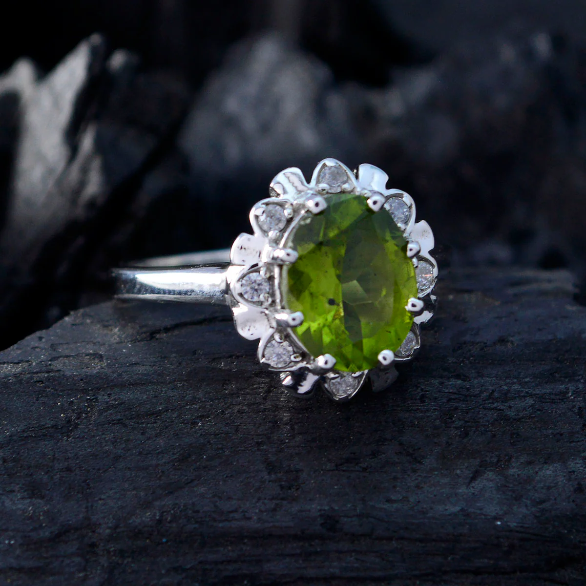 Peridot Halo Turkish Sterling Silver Green Gemstone Whisper-thin Glamorous Ring Jewellery - Image 4