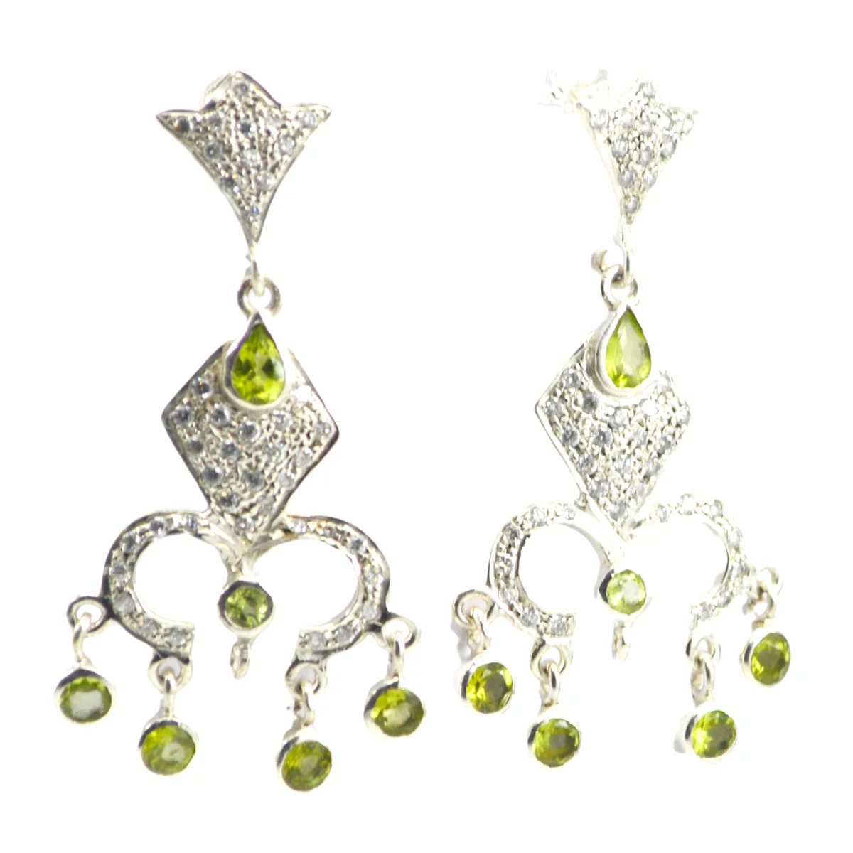 Peridot Indian Dewi multiple Stud Green 925 Silver Earring - Image 2