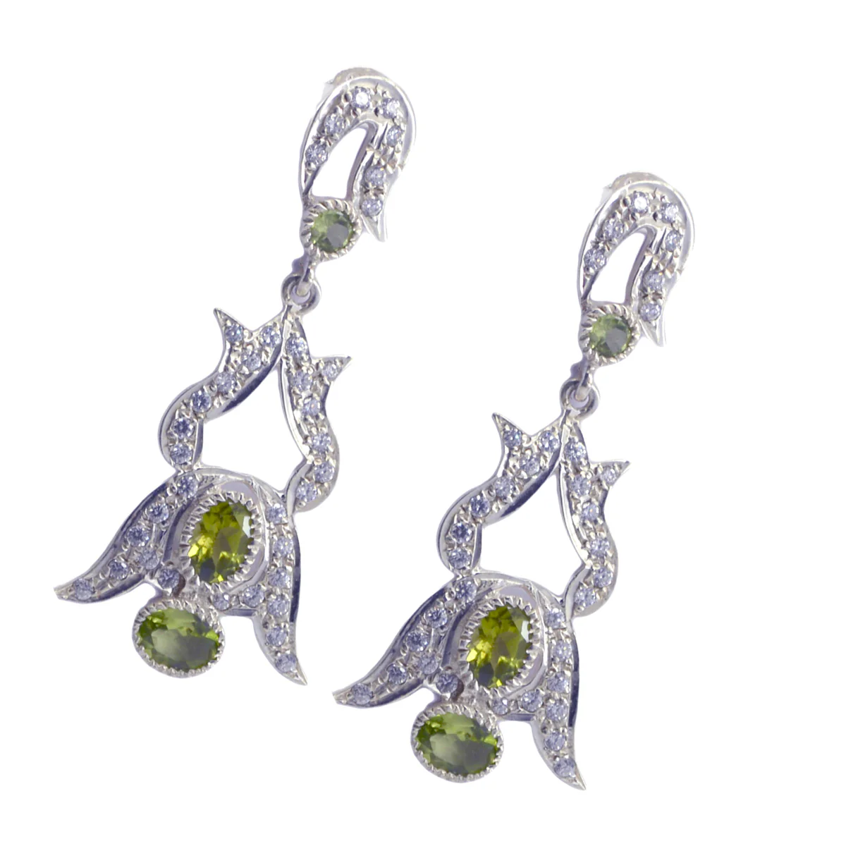 Peridot Indian Riya multiple Stud Green 92.5 Silver Earring - Image 2