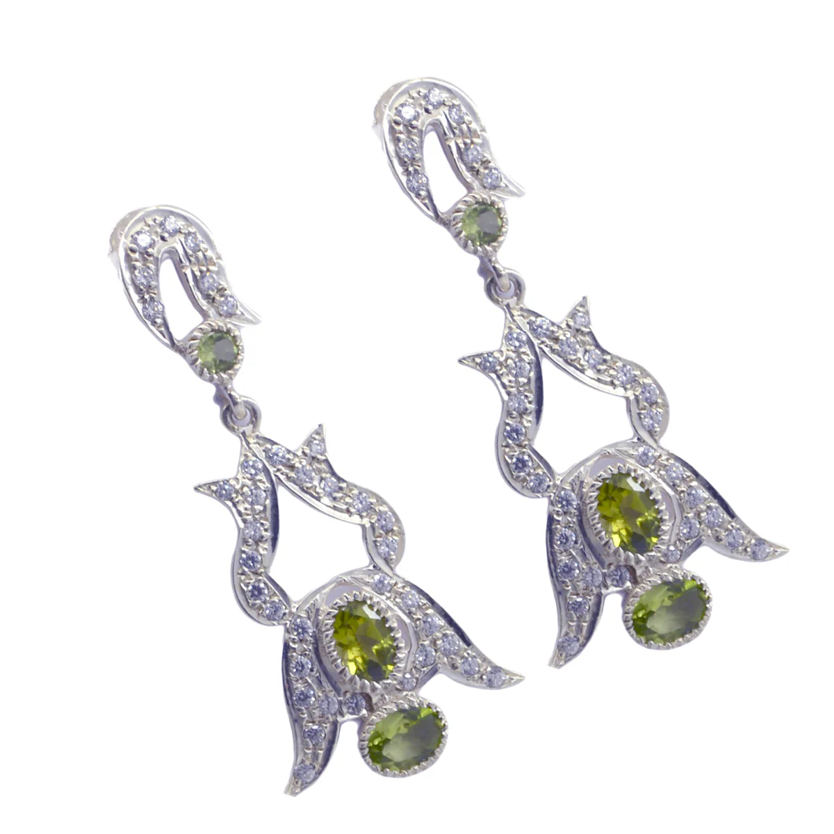 Peridot Indian Riya multiple Stud Green 92.5 Silver Earring - Image 3
