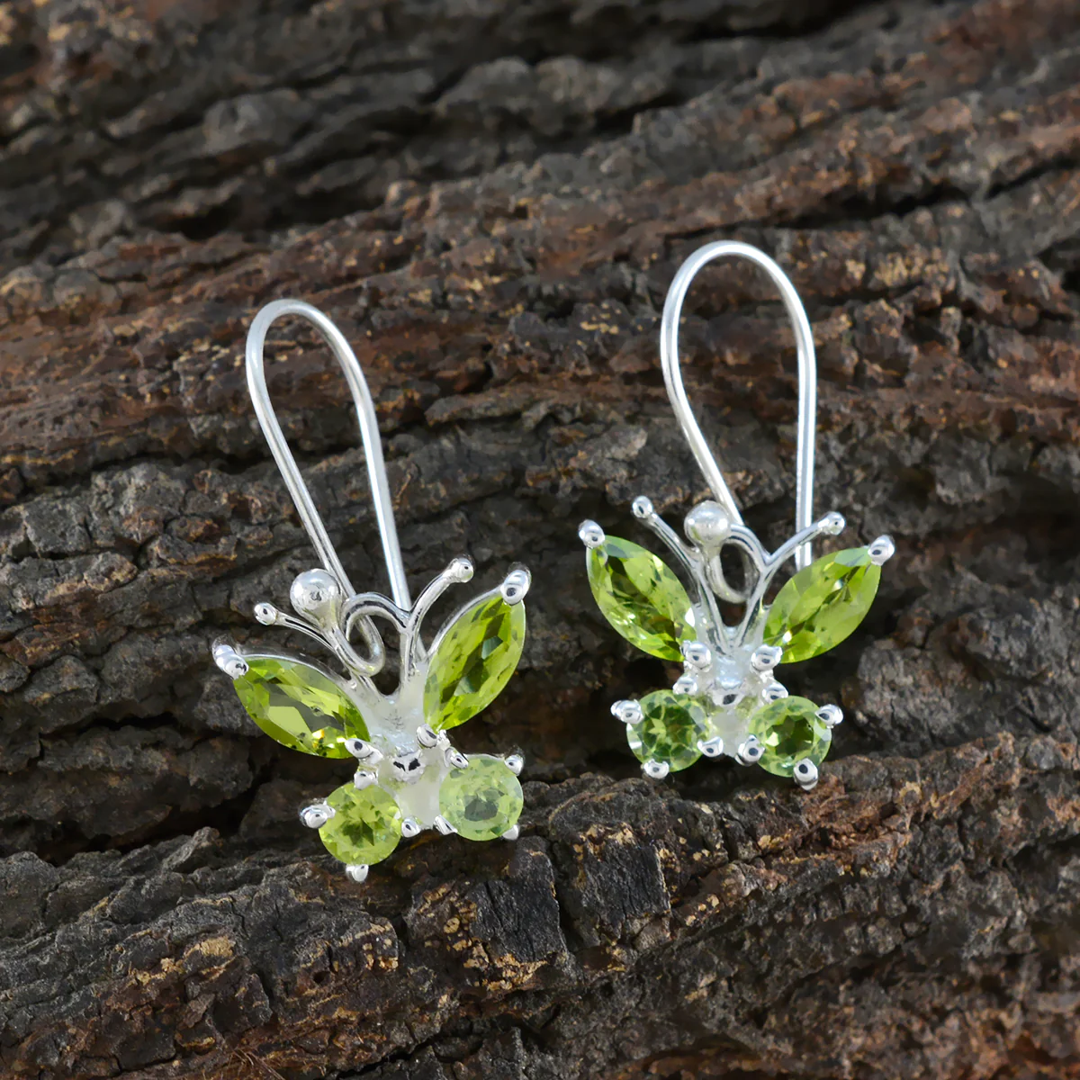 Peridot Japanese Luna multiple Dangle Green 925 Sterling Silver Earring - Image 3