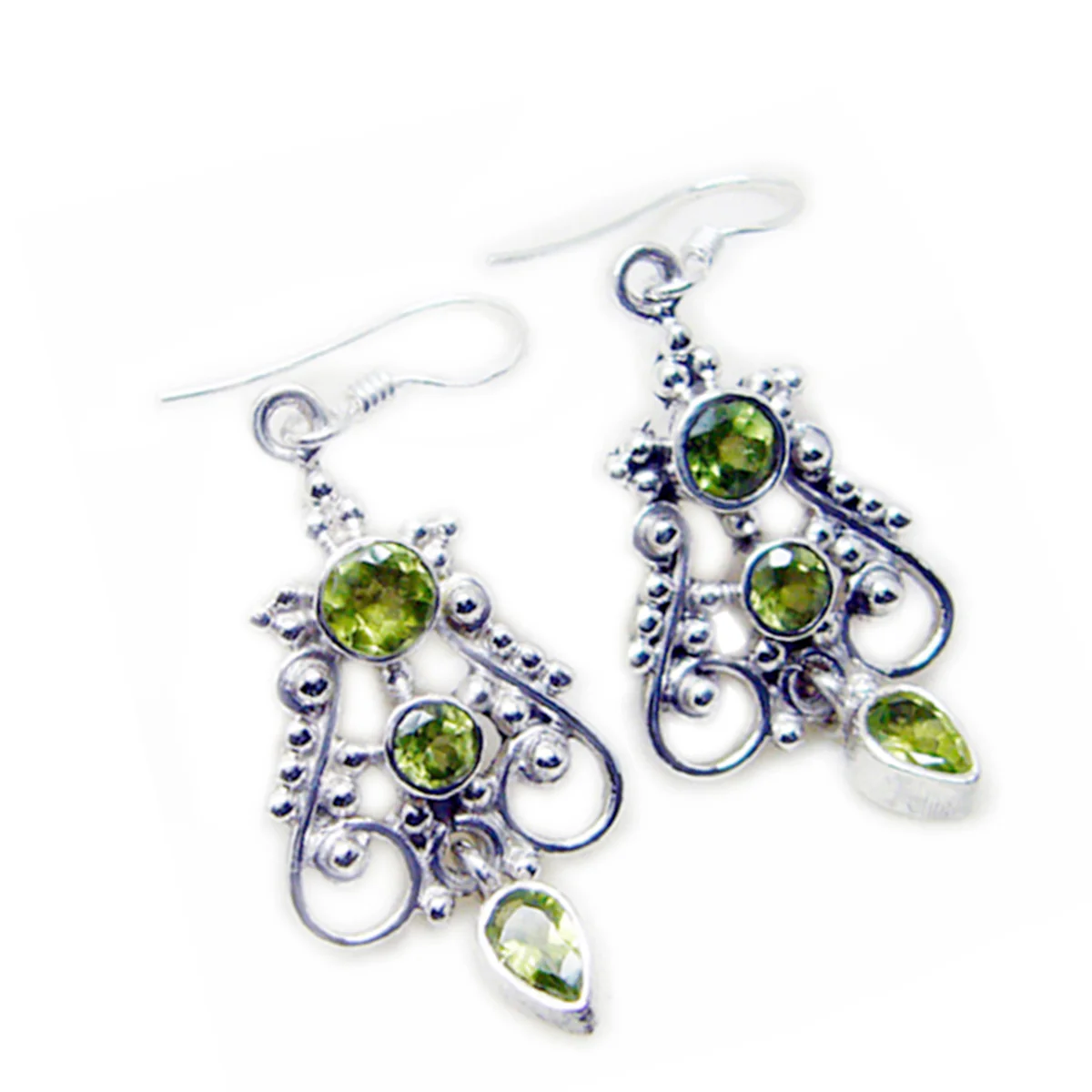 Peridot Mexican Aiko multiple Dangle Green 92.5 Silver Earring - Image 3