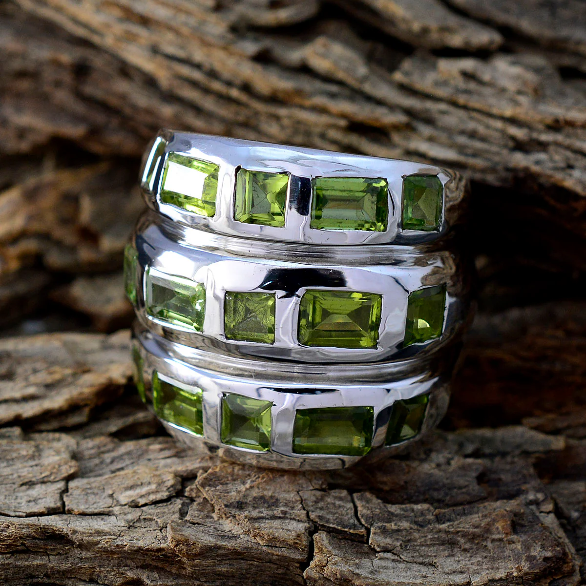 Peridot multiple Italian Sterling Silver Green Gems Chunky Cocktail Ring Jewellery - Image 3