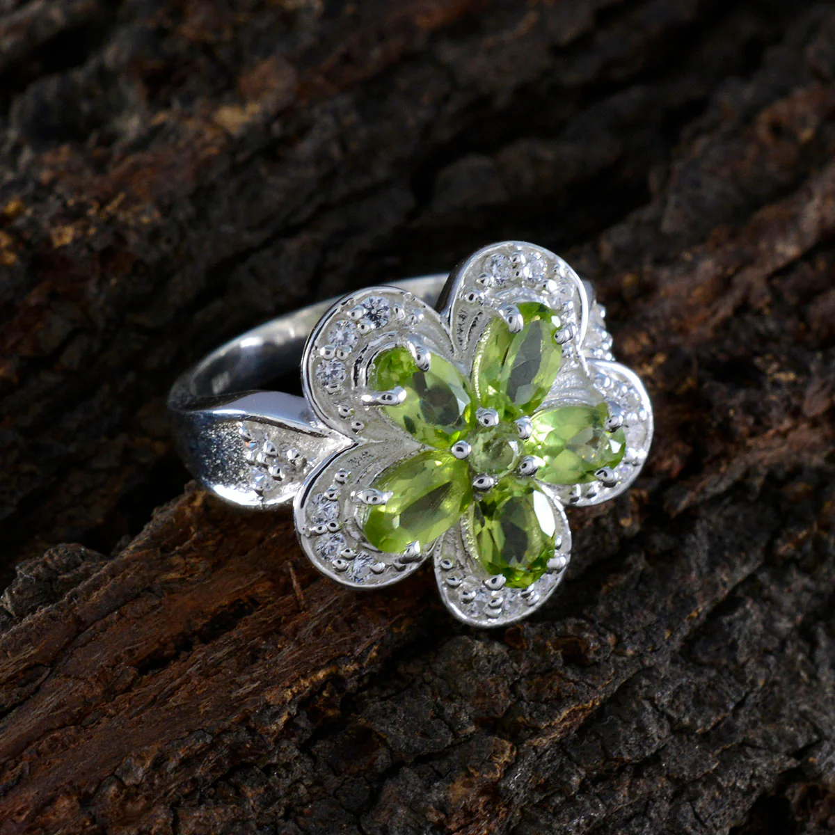 Peridot multiple Russian Silver Green Gemstone Versatile Abstract Ring Jewelry - Image 3