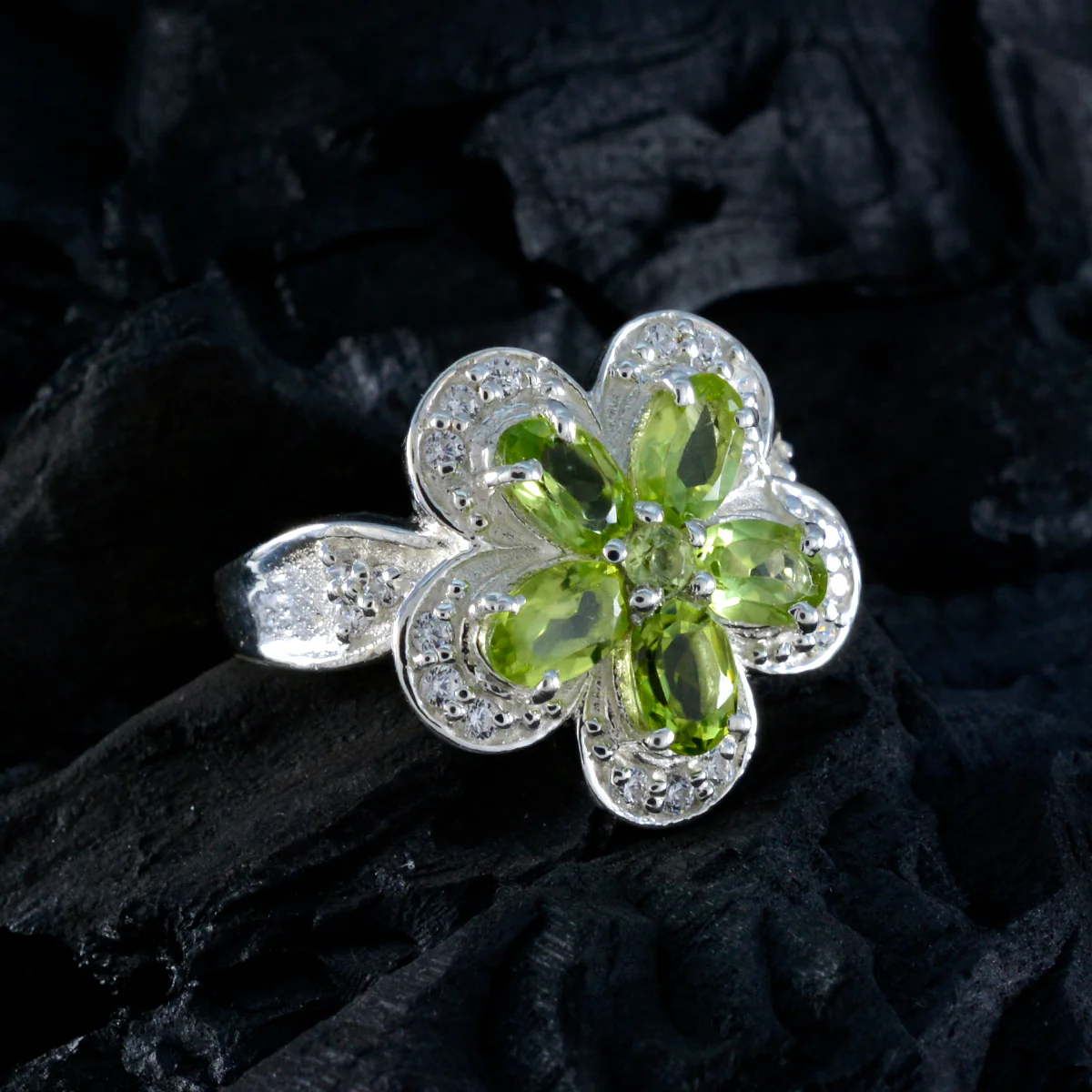 Peridot multiple Russian Silver Green Gemstone Versatile Abstract Ring Jewelry - Image 4