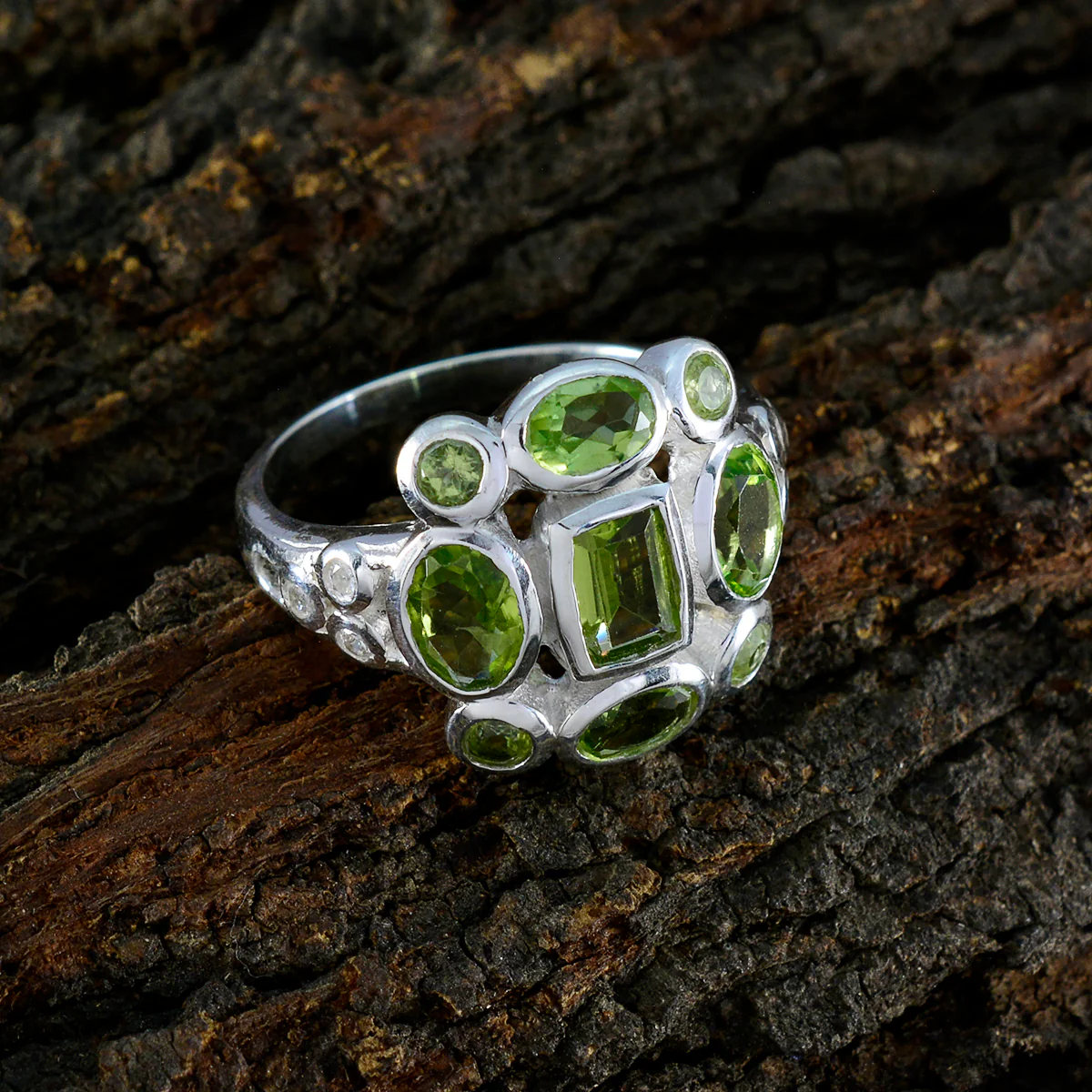 Peridot Navratna African 925 Silver Green Gems Classic Signet Ring Jewellery - Image 3