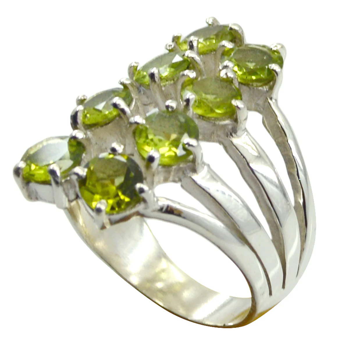 Peridot octa French 925 Silver Green Gemstones Eye-catching Contemporary Ring Jewellery - Image 3