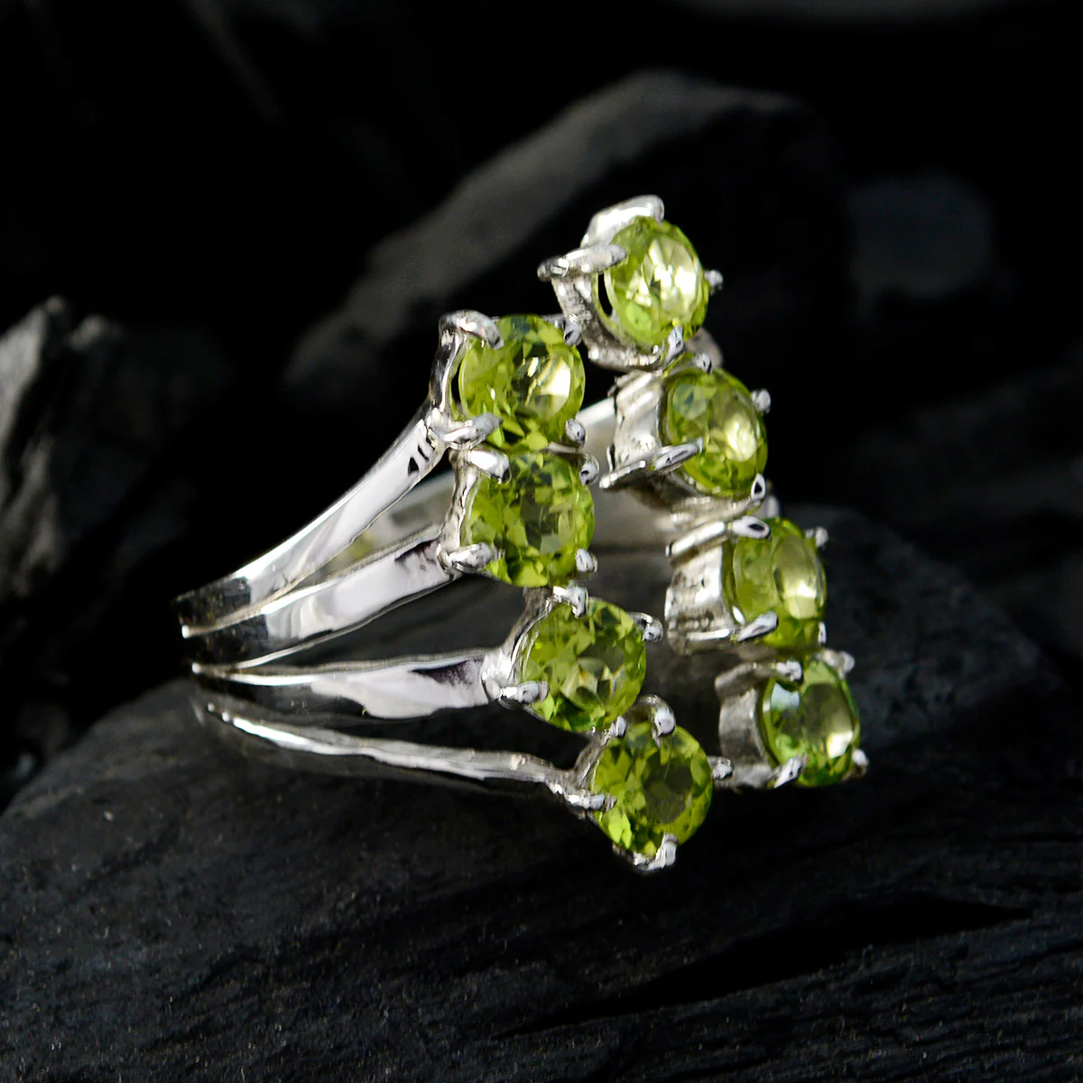 Peridot octa French 925 Silver Green Gemstones Eye-catching Contemporary Ring Jewellery - Image 5