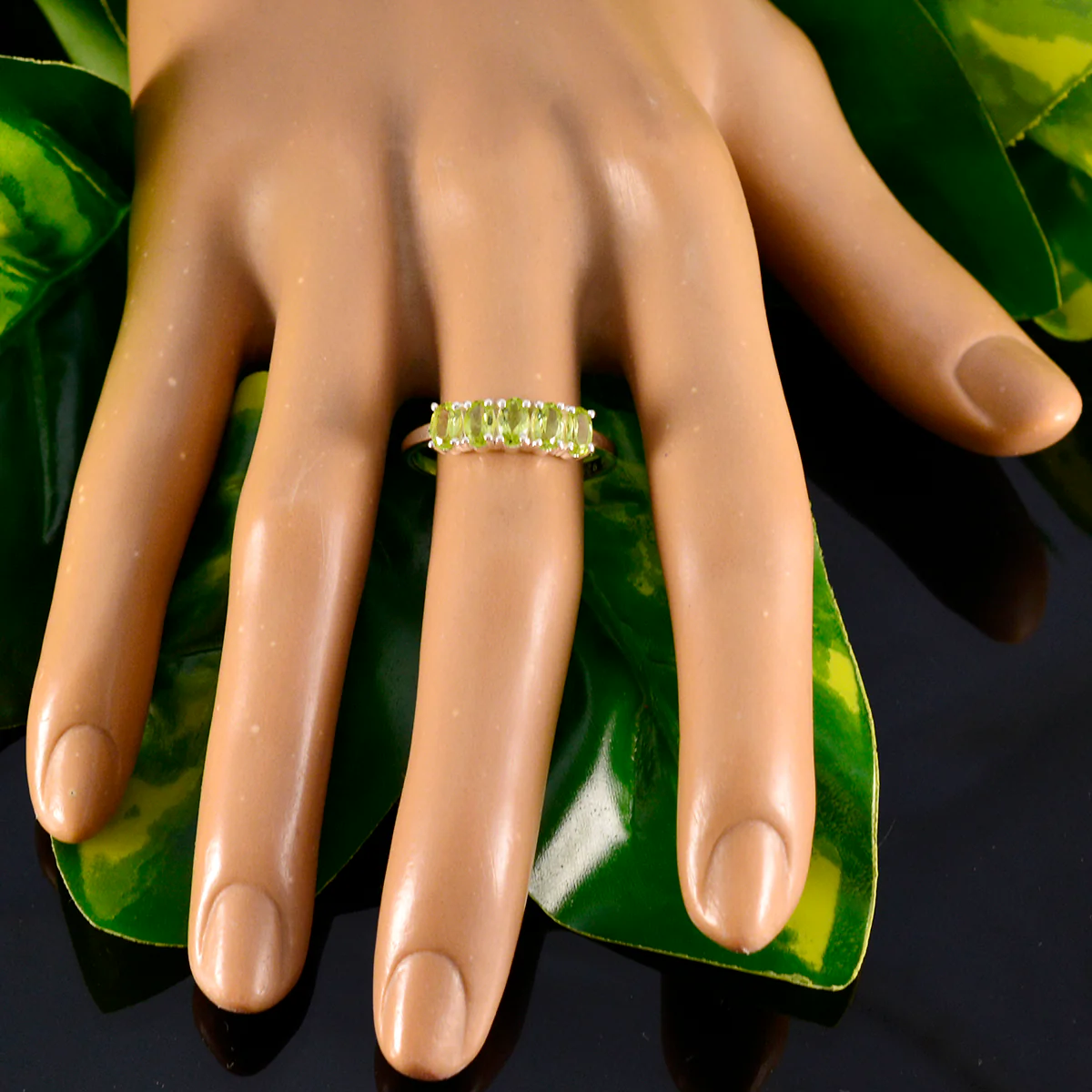 Peridot Penta American 92.5 Silver Green Gemstones Delicate Contemporary Ring Jewellery - Image 5