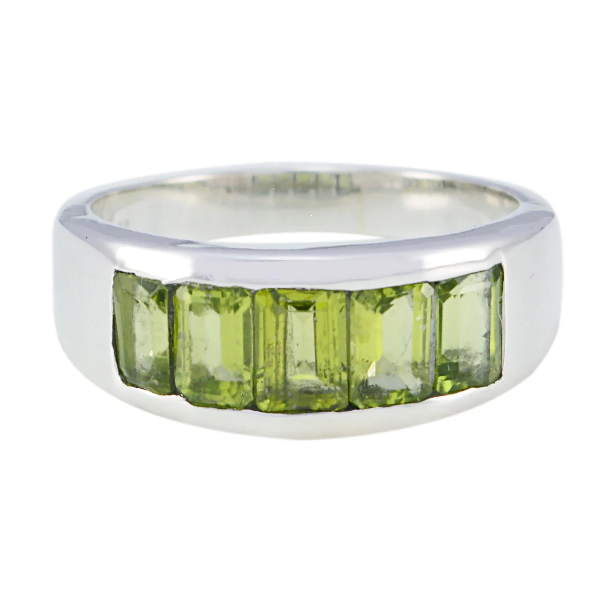 Peridot Penta Indian Silver Green Gemstones Mid-weight Trendy Ring Jewelry