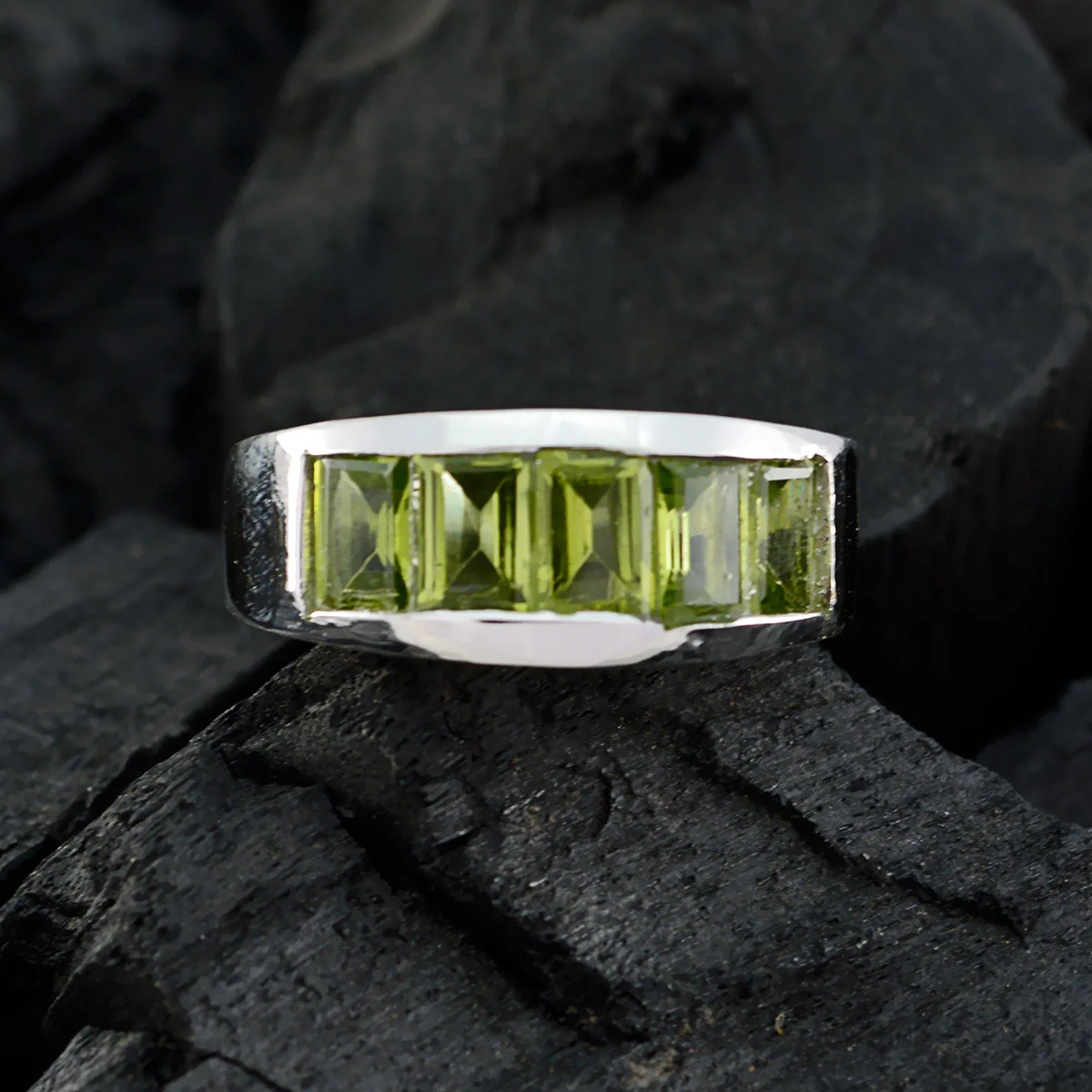Peridot Penta Indian Silver Green Gemstones Mid-weight Trendy Ring Jewelry - Image 3