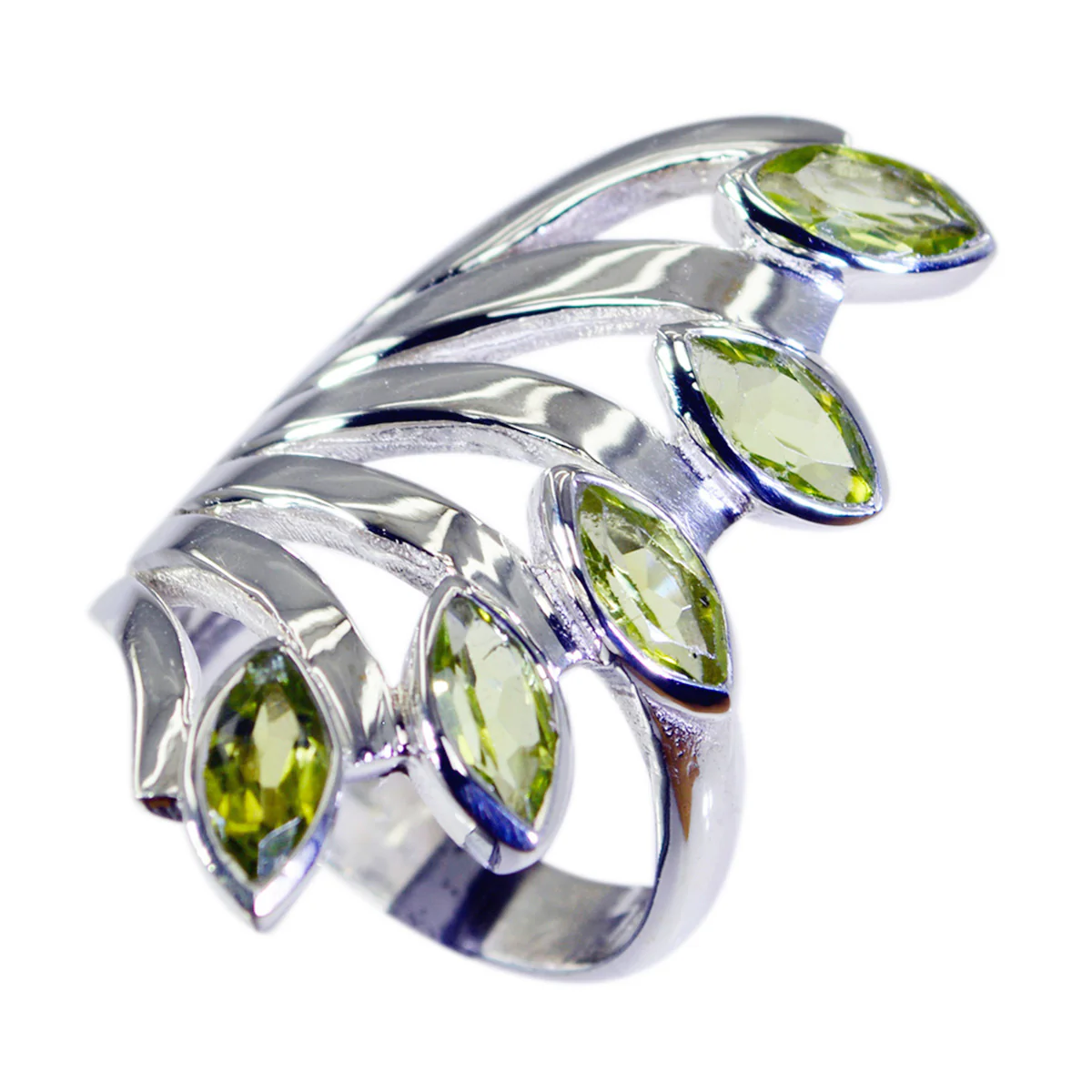 Peridot Penta Italian Sterling Silver Green Gems Statement Vintage Ring Jewellery - Image 3