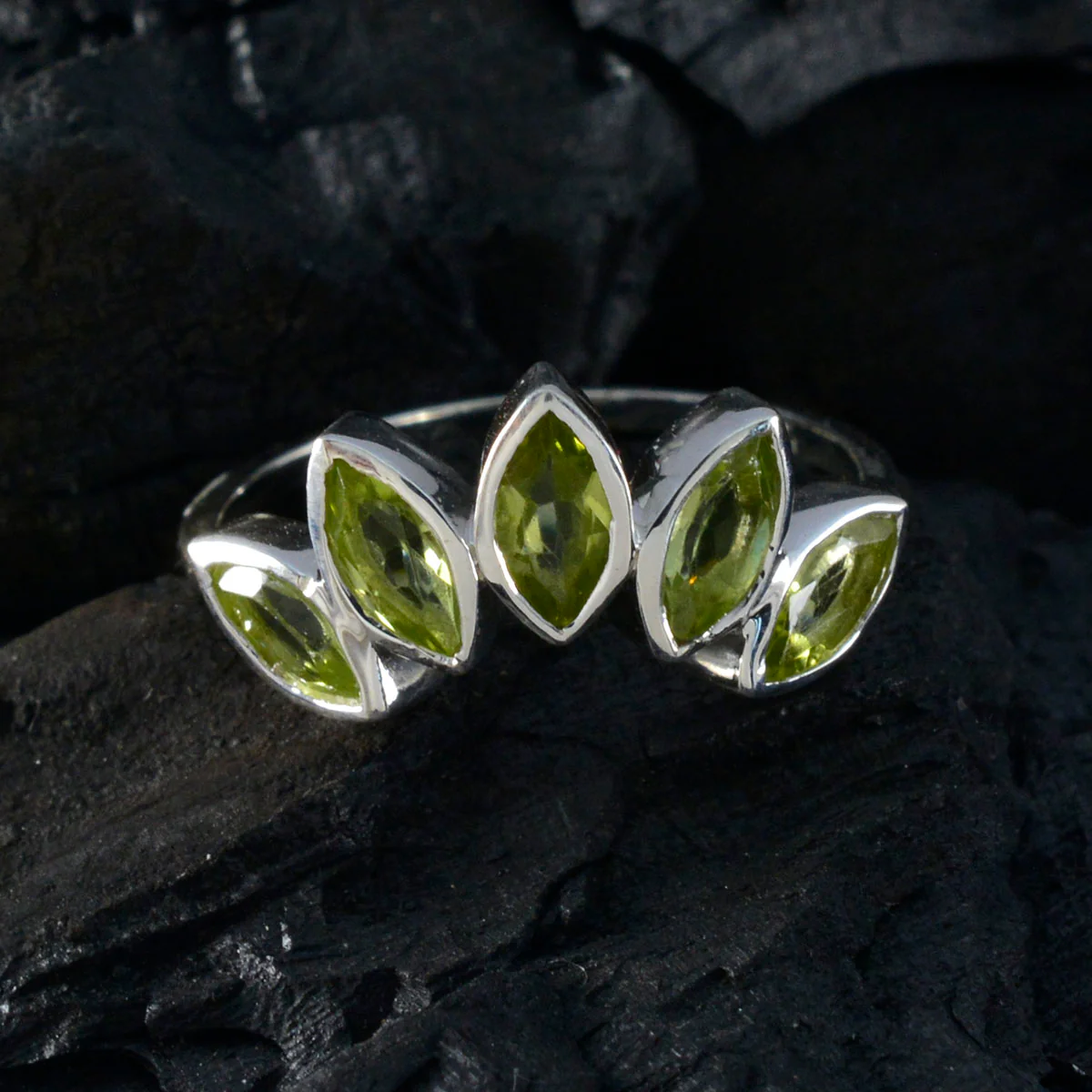 Peridot Penta Japanese 925 Sterling Silver Green Gemstones Delicate crown Ring Jewelry - Image 5